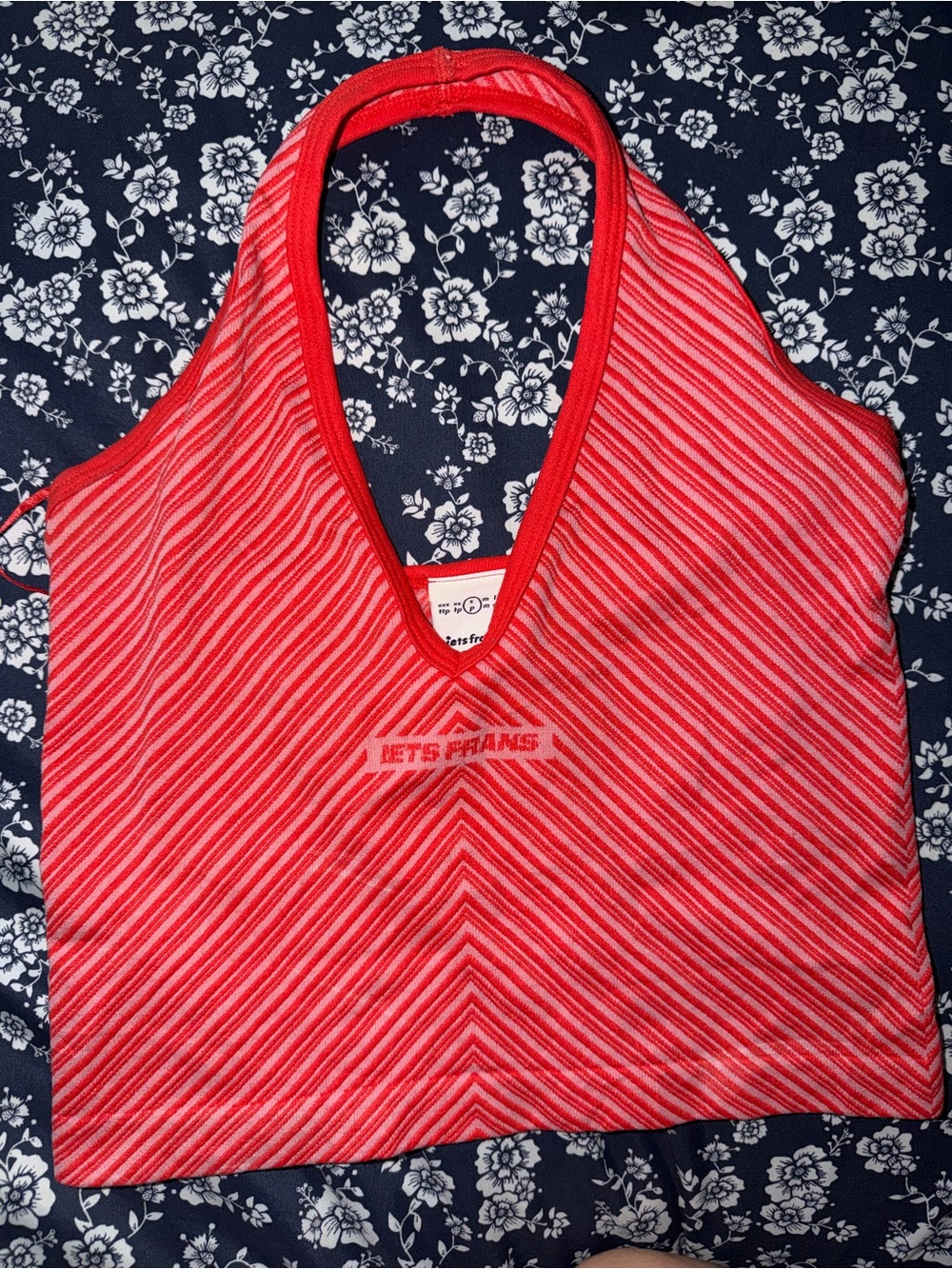 LET'S FRANS Red Striped V-Neck Crop Top